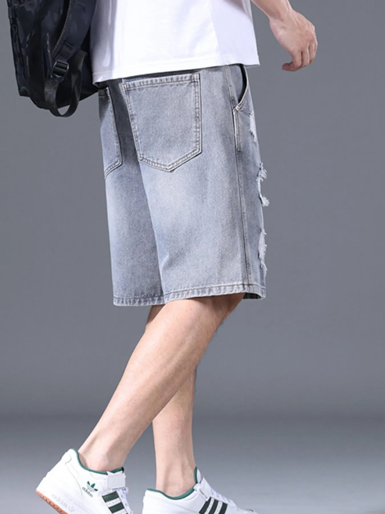 Men's Distressed Denim Shorts with Ripped Details - Fashorio