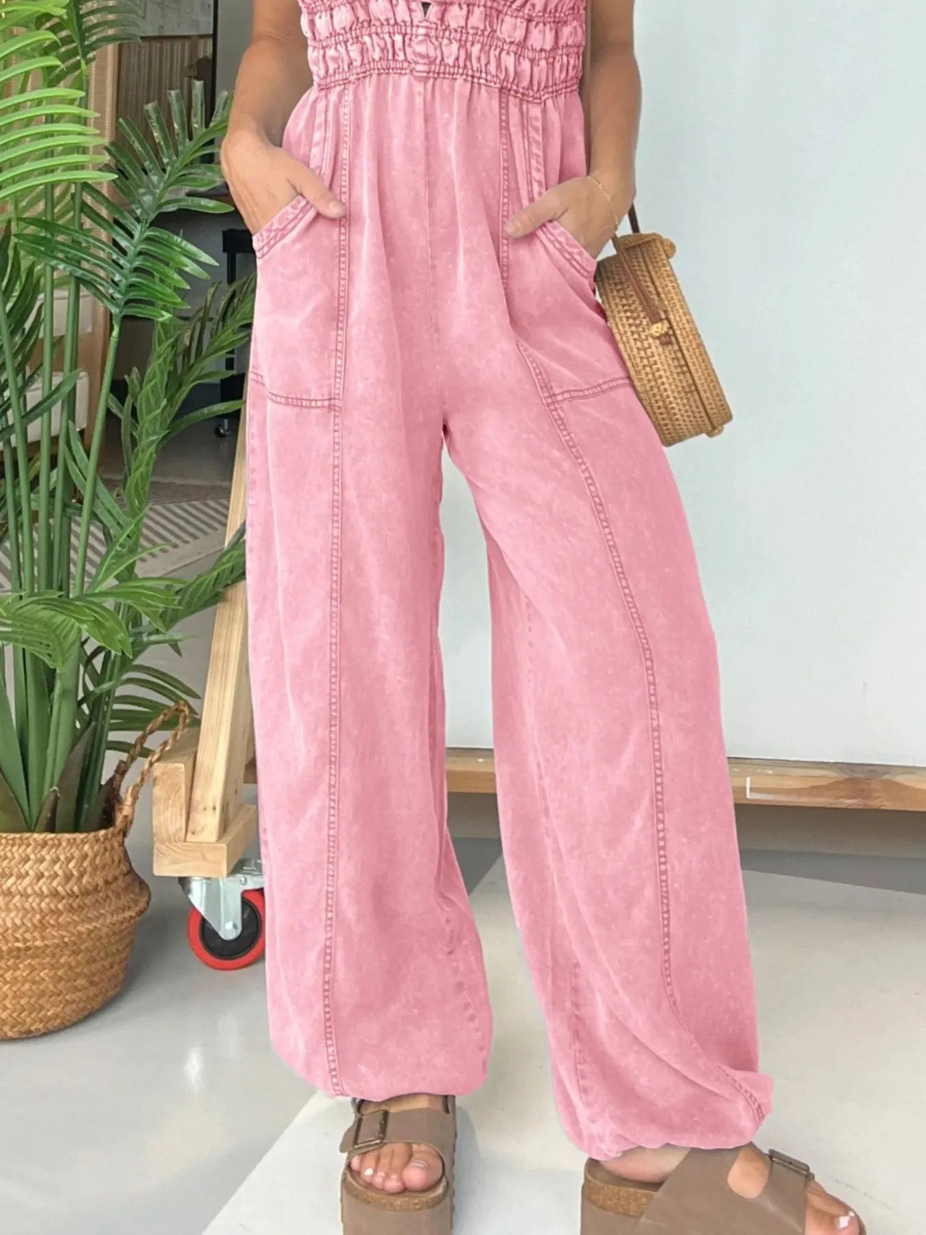 Full Size Wide Leg Spaghetti Strap Jumpsuit Plus Size - Fashorio