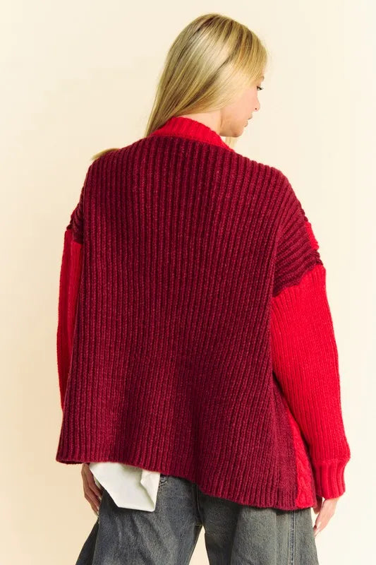 Davi & Dani Cable-Knit Color Block Open Front Cardigan - Fashorio