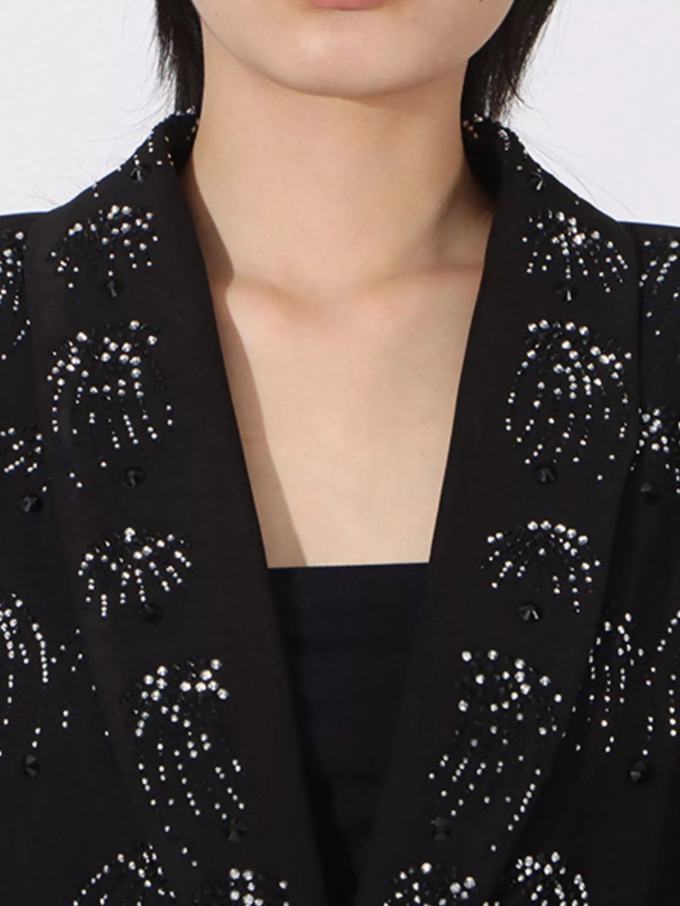 Rhinestone Button Down Long Sleeve Blazer - Fashorio