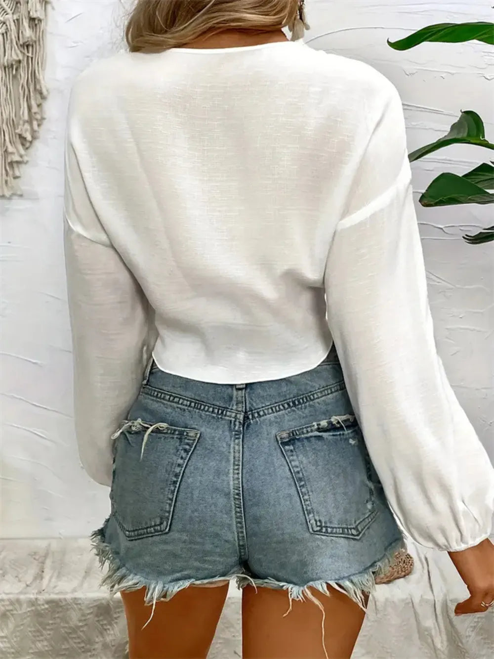 Tied V-Neck Cropped Cover-Up - Fashorio