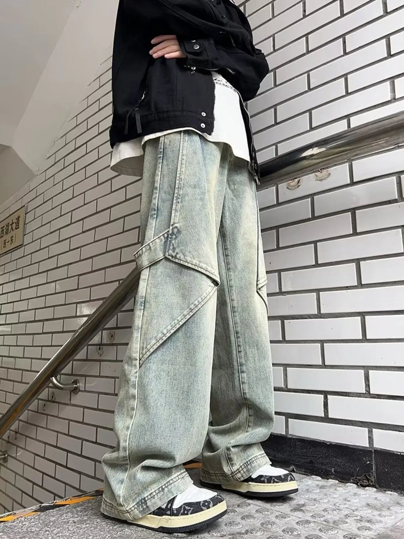 Men's Full Size Washed Wide Leg Baggy Cargo Jeans Plus Size - Fashorio