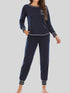 Round Neck Top and Pants Lounge Set Dark Navy - Fashorio