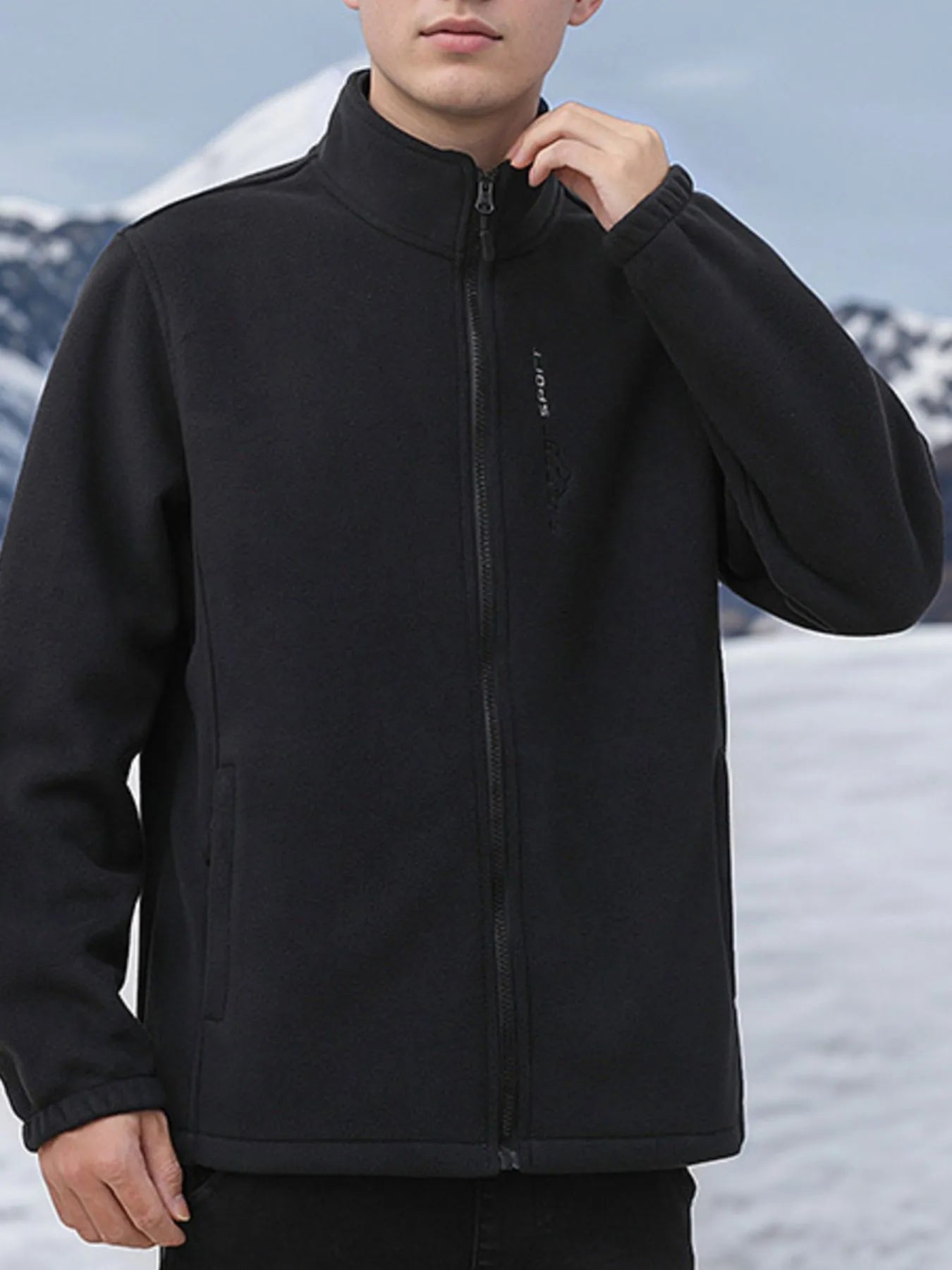 Men's Plus Size Zip Up Thermal Fleece Jacket Black - Fashorio