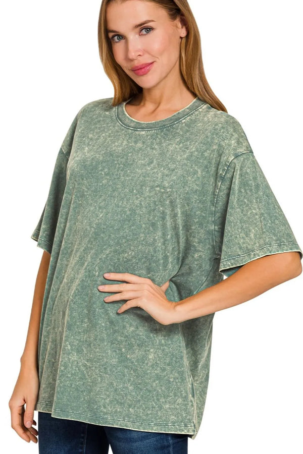 Zenana Washed Short Sleeve Top ASH JADE - Fashorio