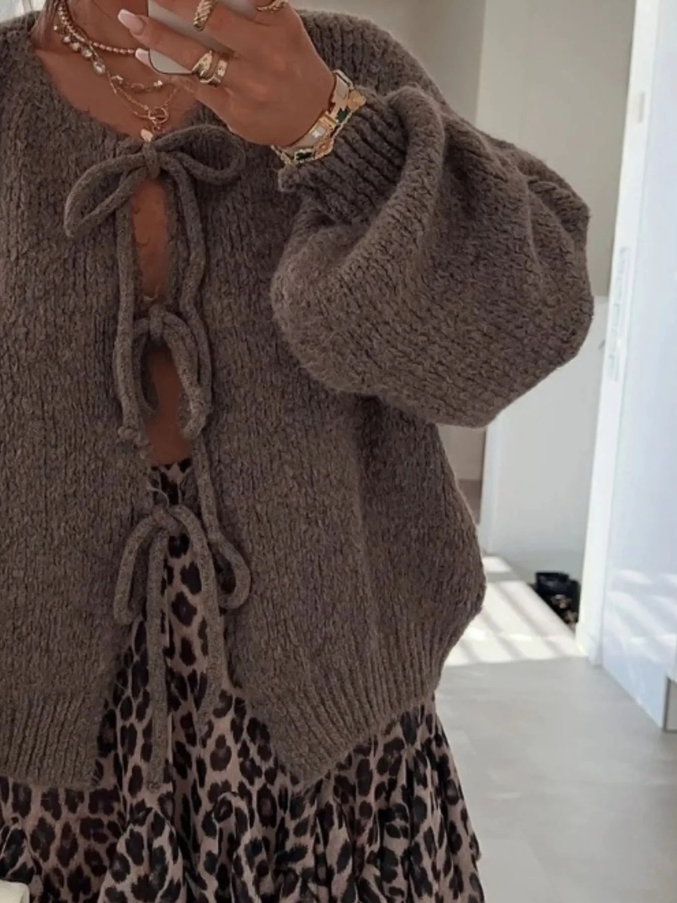 Cozy Bow-Tie Front Knit Cardigan - Fashorio