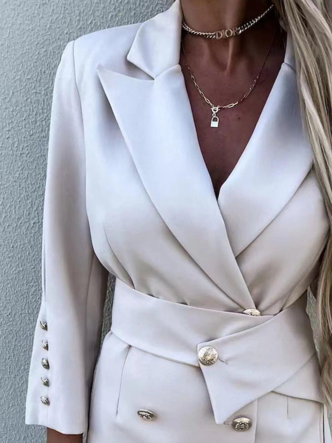 Double-Breasted Lapel Collar Longline Blazer - Fashorio