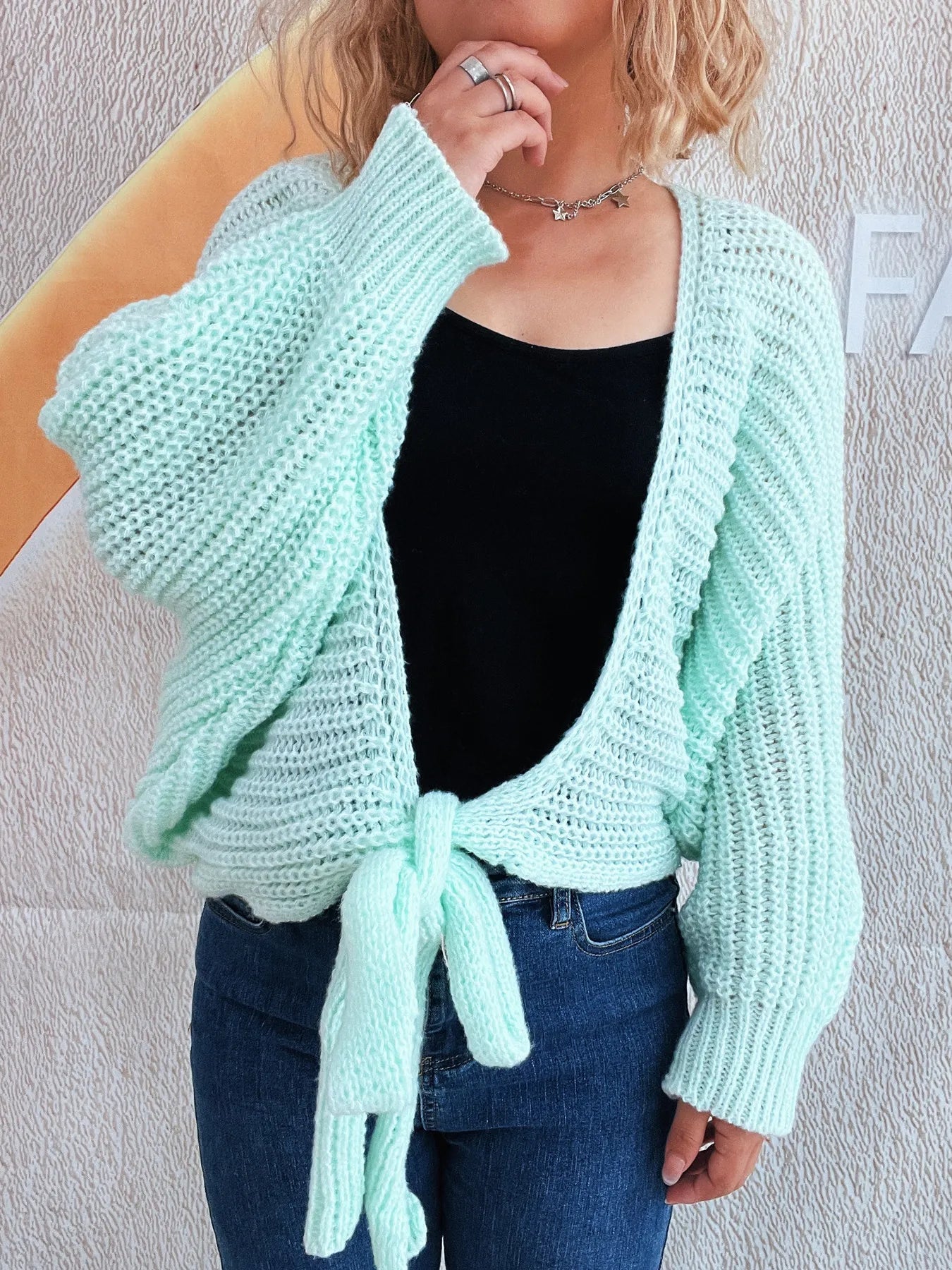 Tie Front Long Sleeve Cardigan - Fashorio