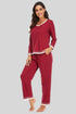 V-Neck Top and Pants Lounge Set Wine - Fashorio