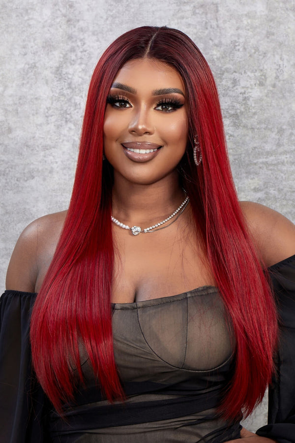 13*2" Lace Front Wigs Synthetic Straight 26" 150% Density Red Ombre One Size - Fashorio