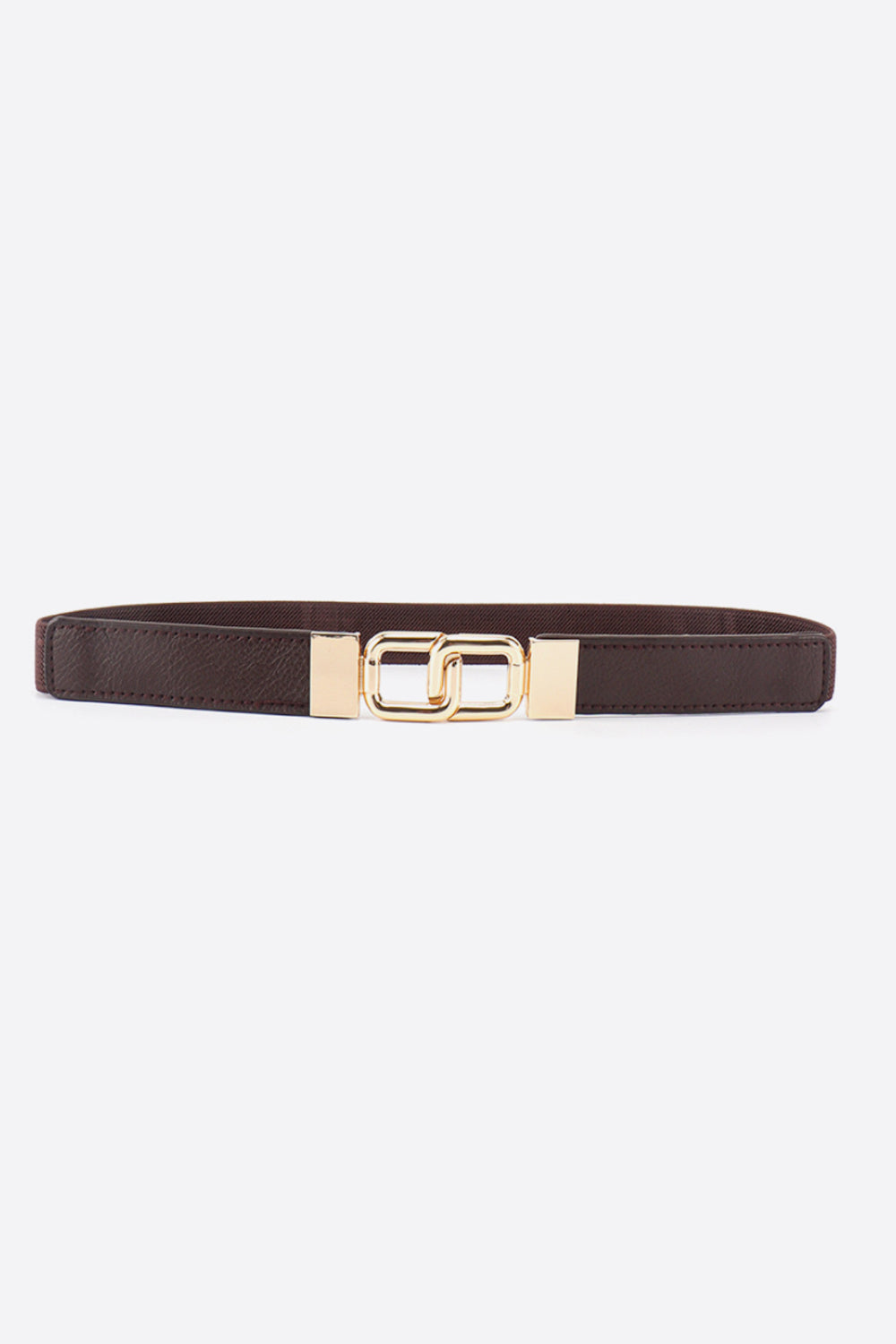 Geometric Double Buckle Elastic Belt Chocolate One Size - Fashorio