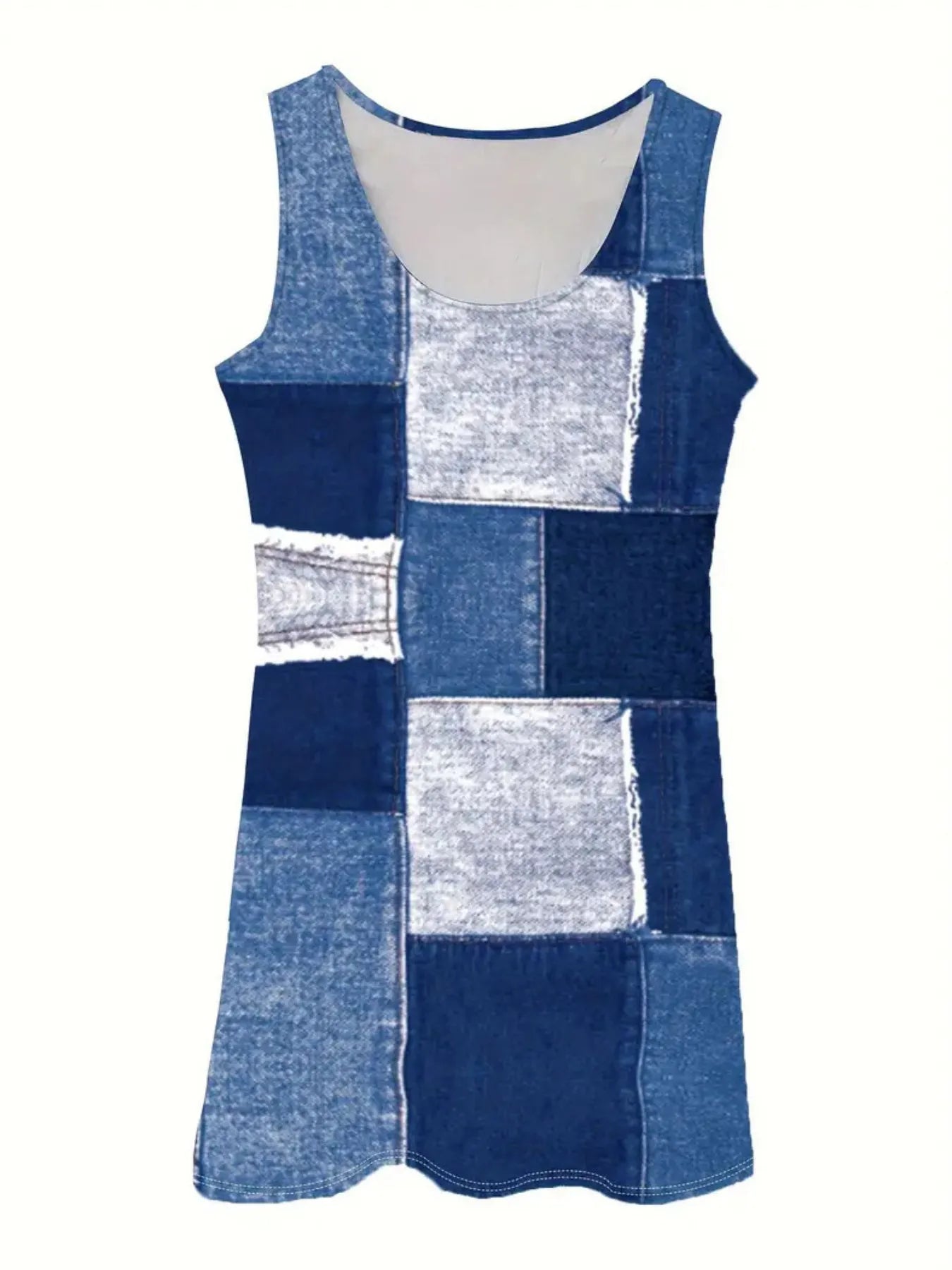 Patchwork Scoop Neck Denim Tank Dress - Fashorio