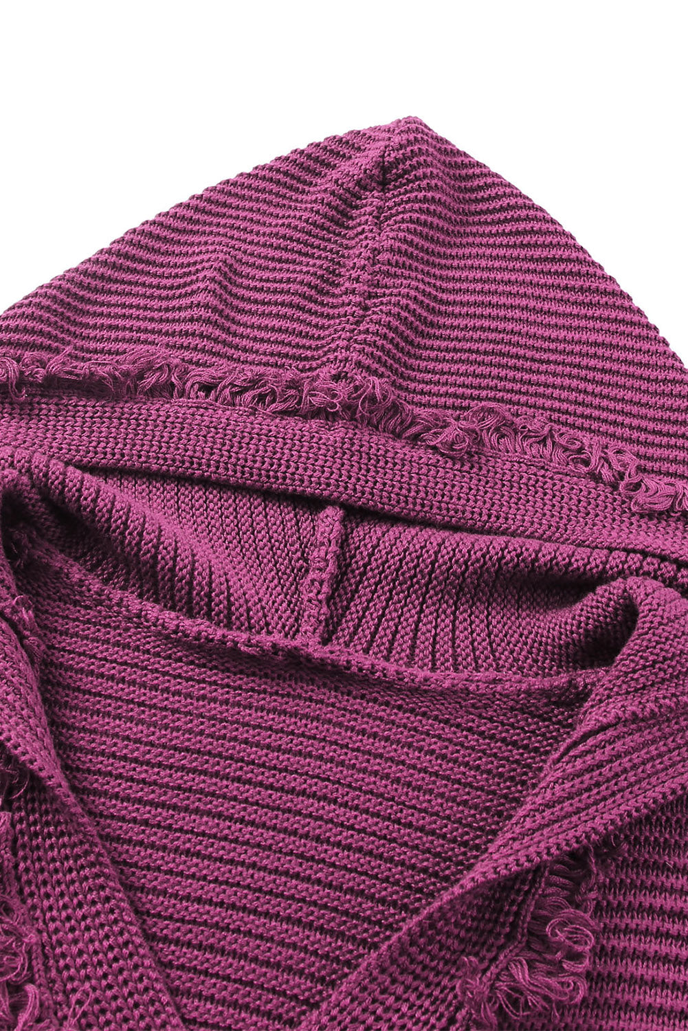 Woven Right Horizontal Ribbing Fringe Trim Hooded Sweater - Fashorio