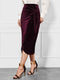 Side Tied Velvet Skirt Burgundy - Fashorio
