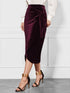 Side Tied Velvet Skirt Burgundy - Fashorio