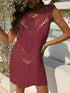 Crochet Detail Beach Cover Up Dress Purplish Red One Size - Fashorio
