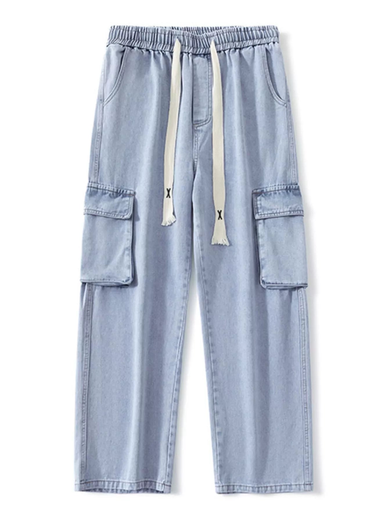 Men’s Plus Size Wide Leg Cargo Jeans – Full Size Relaxed Fit Light Blue - Fashorio