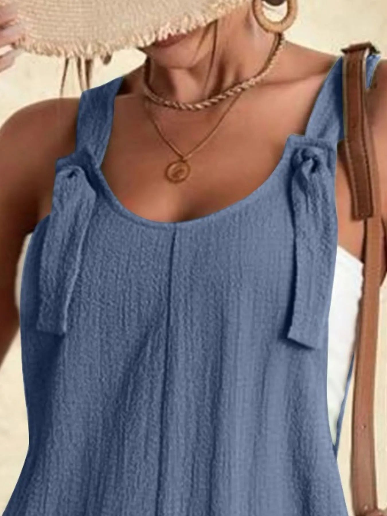 Full Size Knot Strap Romper with Pockets Plus Size - Fashorio