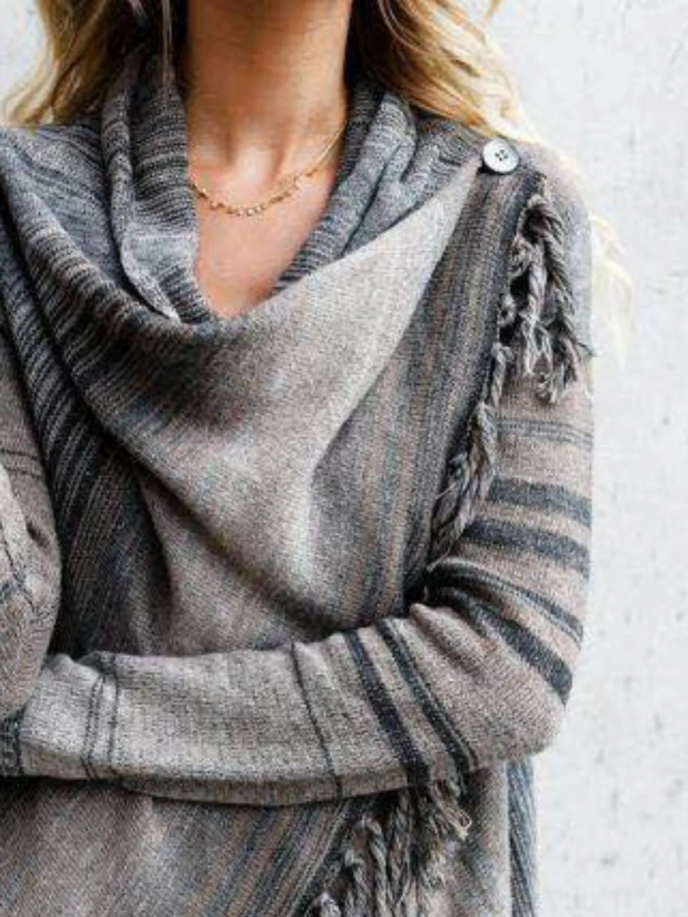 Fringe Long Sleeve Wrap Cardigan - Fashorio