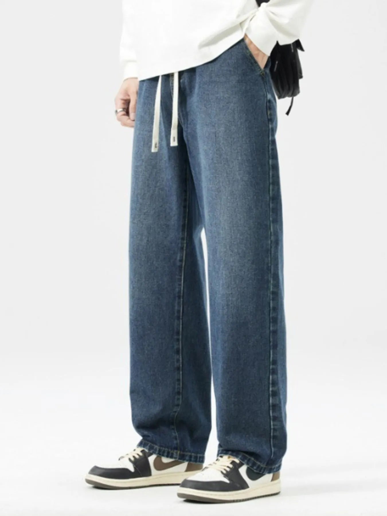 Men's Full Size Wide Leg Wash Jeans Plus Size Peacock Blue - Fashorio