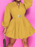 Notched Button Up Balloon Sleeves Dress - Fashorio