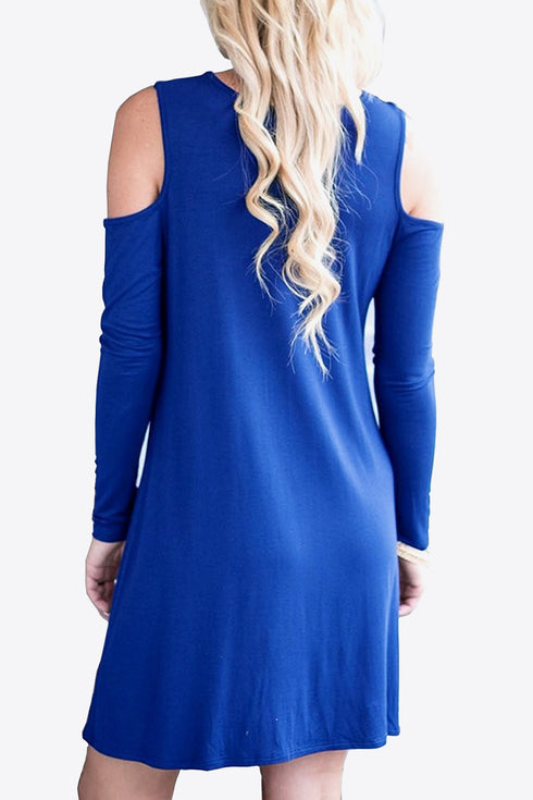 Cold-Shoulder Long Sleeve Mini Dress – Casual Round Neck Style - Fashorio