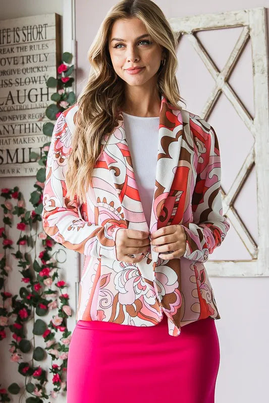 Heimish Full Size Shawl Floral Open Blazers Plus Size - Fashorio