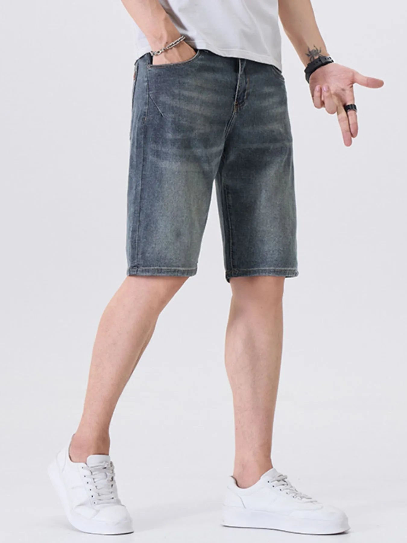 Men's Washed Denim Shorts with Pockets - Fashorio