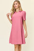 Double Take Full Size Texture Collared Neck Short Sleeve Dress Pink - Fashorio