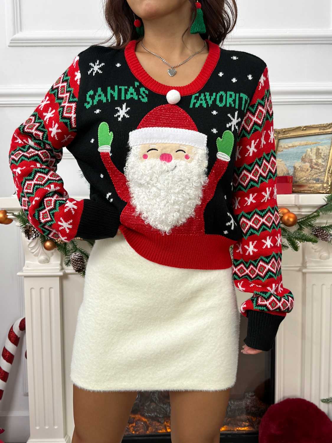 SANTA'S FAVORITE Graphic Long Sleeve Sweater - Fashorio