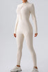 Half Zip Mock Neck Active Jumpsuit White - Fashorio
