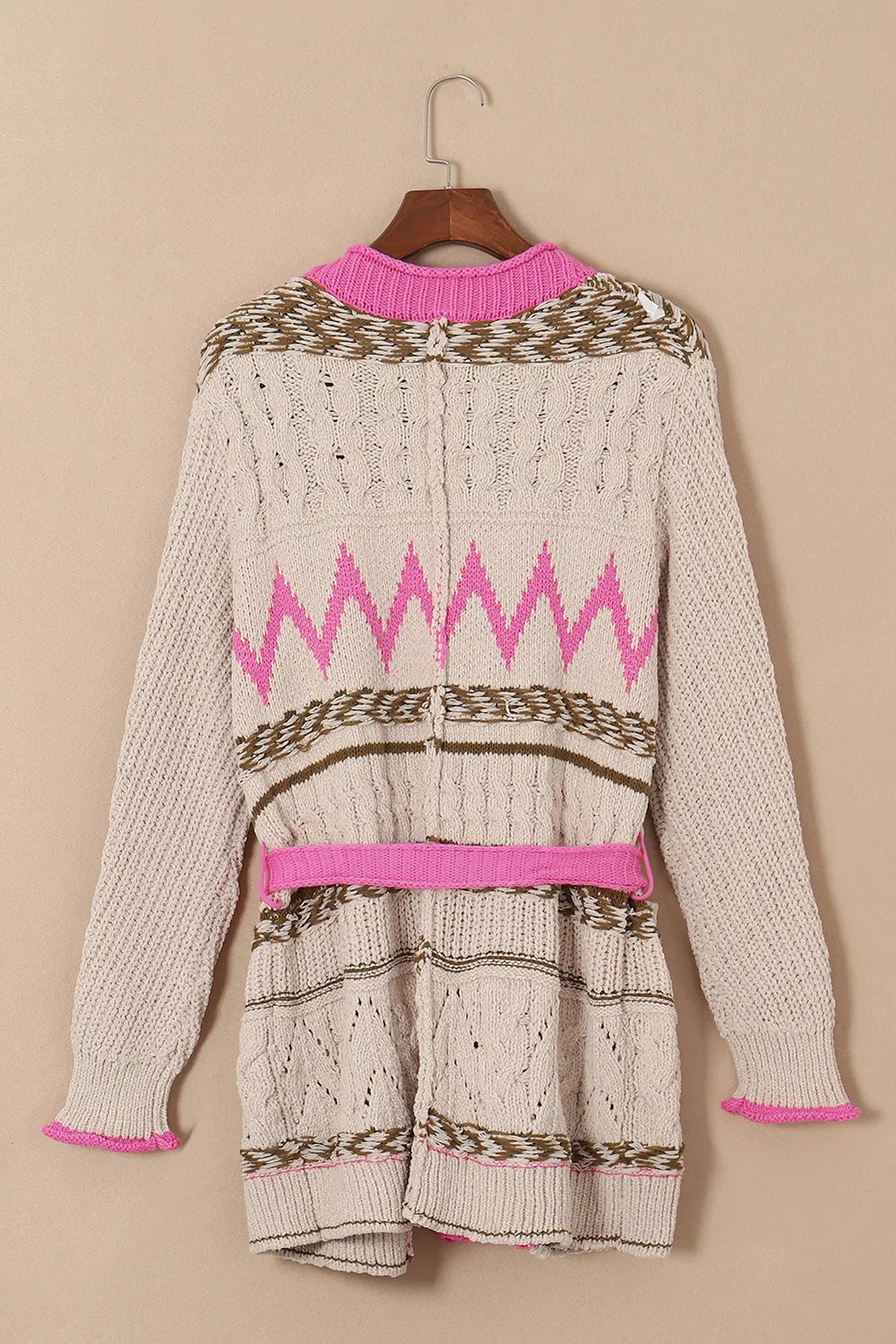 Contrast Tied Open Front Cardigan - Fashorio