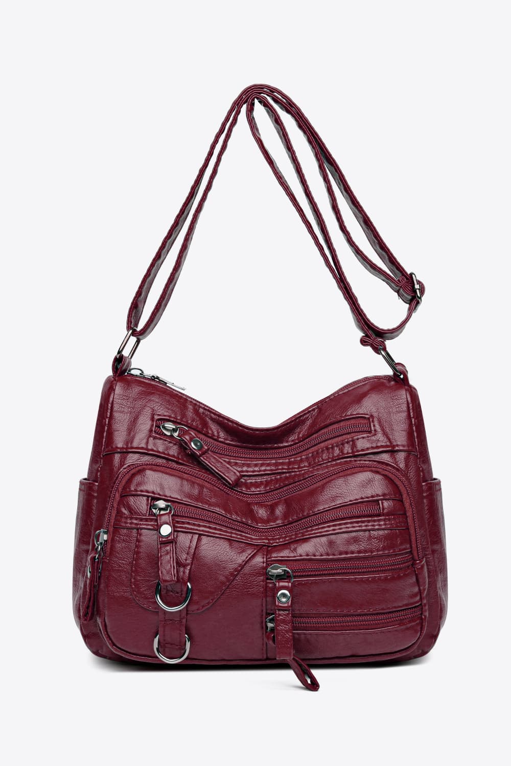 Multi-Pocket PU Leather Crossbody Bag Burgundy One Size - Fashorio