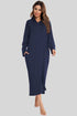 Zip Front Hooded Night Dress with Pockets Navy - Fashorio