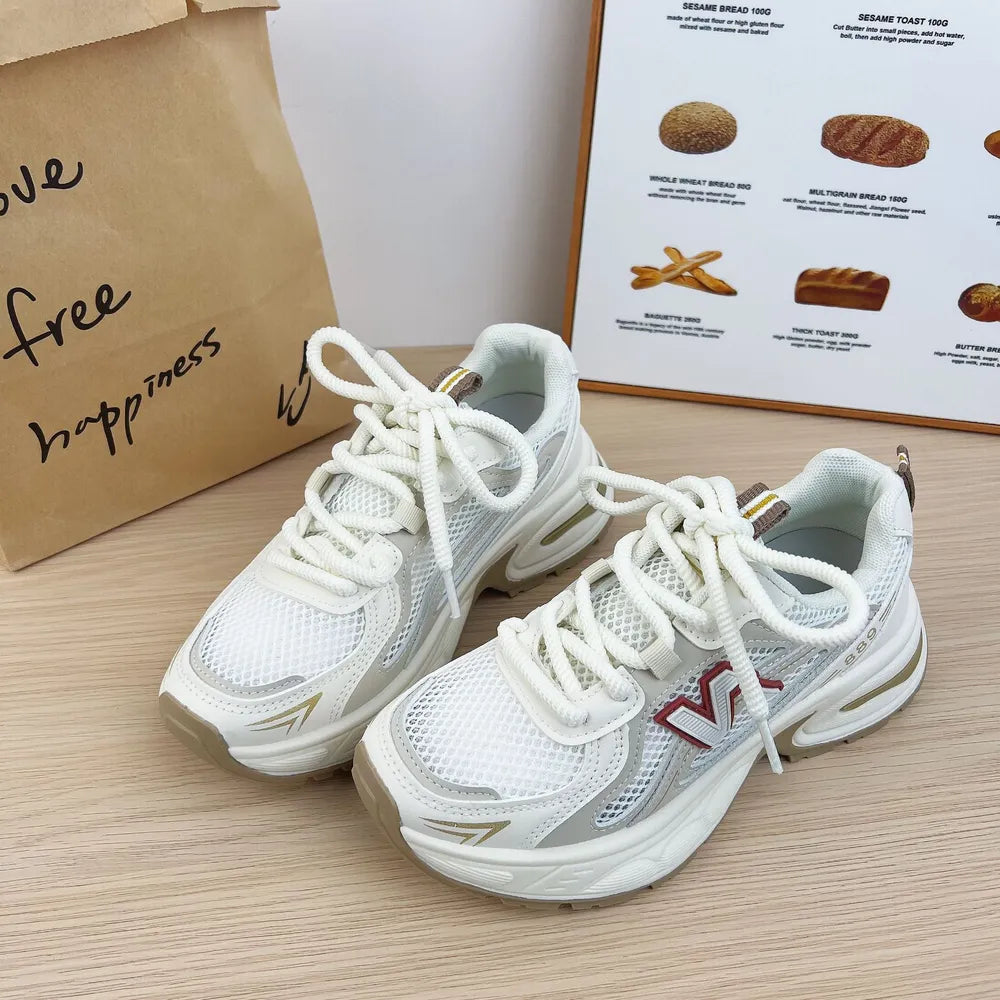 Contrast Letter Lace Up Athletic Shoes Khaki - Fashorio