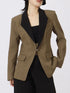 Contrast Lapel Collar Long Sleeve Blazer Khaki Green - Fashorio