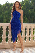 Sequin Asymmetrical Fringe Hem One-Shoulder Dress - Fashorio