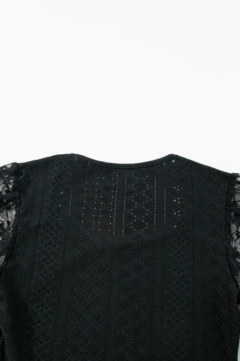 Eyelet Lace Long Sleeve Bodysuit - Fashorio