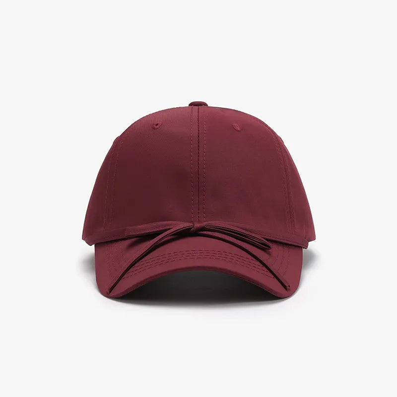 Tied Bow Cotton Baseball Cap Burgundy One Size - Fashorio