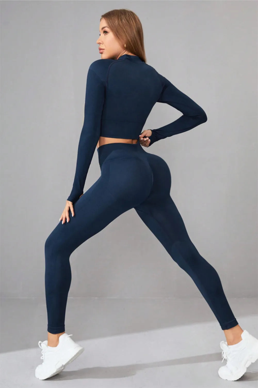 Mock Neck Long Sleeve Top and Pants Active Set - Fashorio