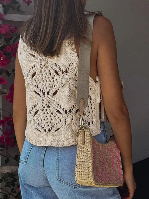 Crochet Hollow Out Sweater Vest - Fashorio