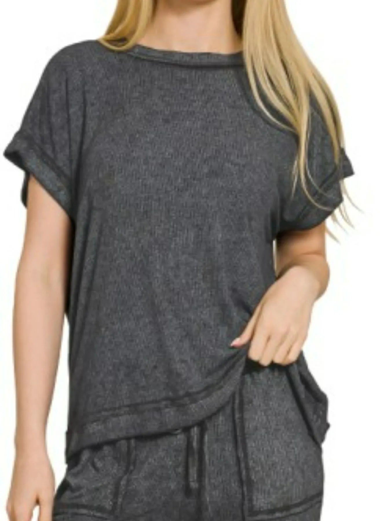Zenana Ribbed Acid Wash Rayon Top & Pants Set - Fashorio