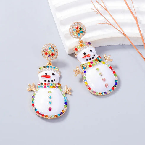 Alloy Rhinestone Snowman Earrings - Fashorio