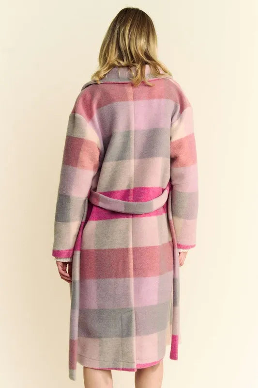 Davi & Dani Tied Color Block Collared Neck Coat - Fashorio