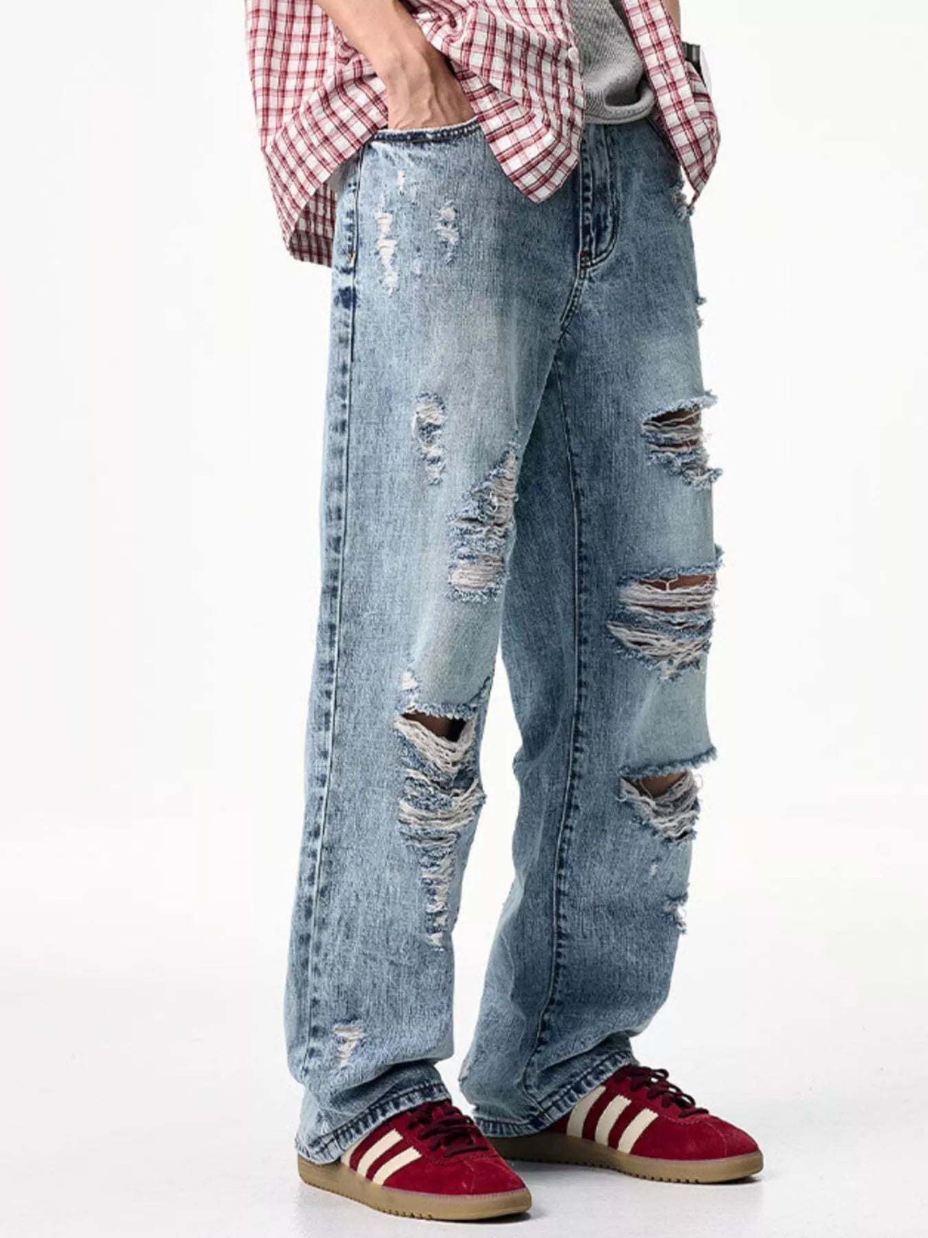 Men's Distressed Wide Leg Jeans - Fashorio