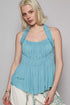 POL Backless Halter Sleeveless Top with Smocking Shirring Detail WATER BLUE - Fashorio