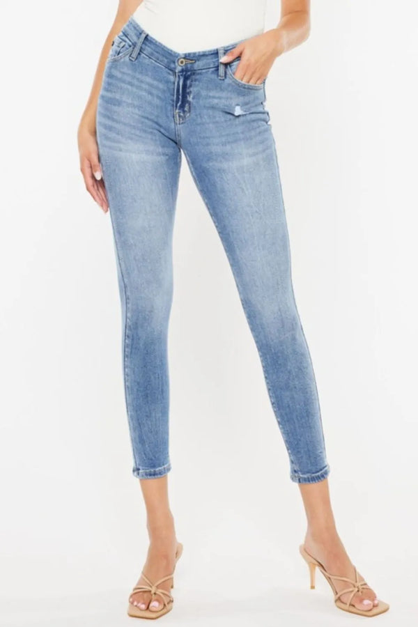 Kancan High Waist Cat’s Whiskers Skinny Jeans – Stretch Denim Blue - Fashorio
