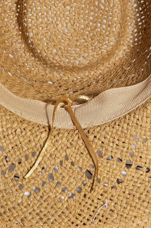 Fame Turquoise and Shell Star Beads Strap Western Straw Hat - Fashorio