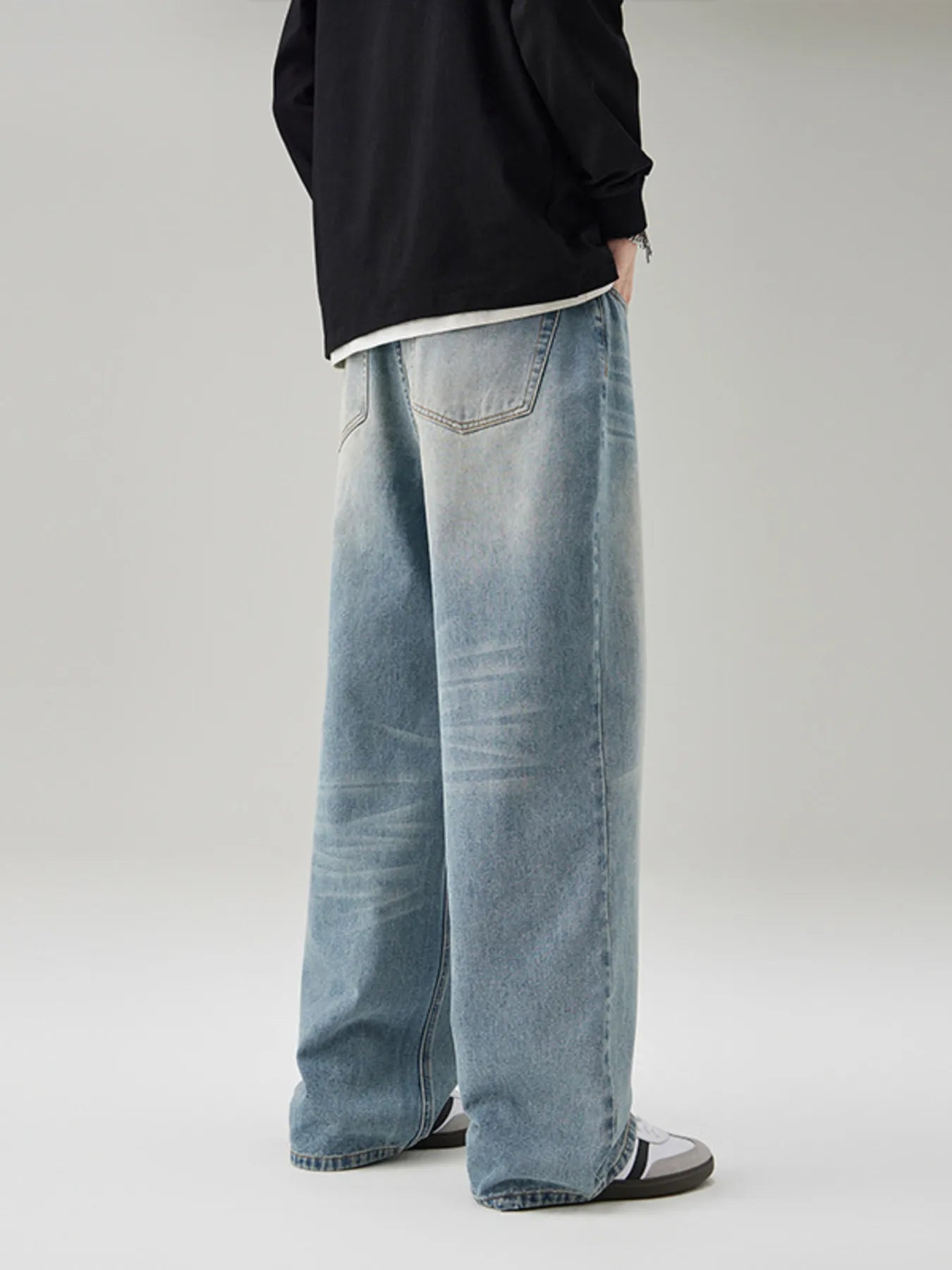 Men's Full Size Wide Leg Washed Baggy Jeans Plus Size - Fashorio