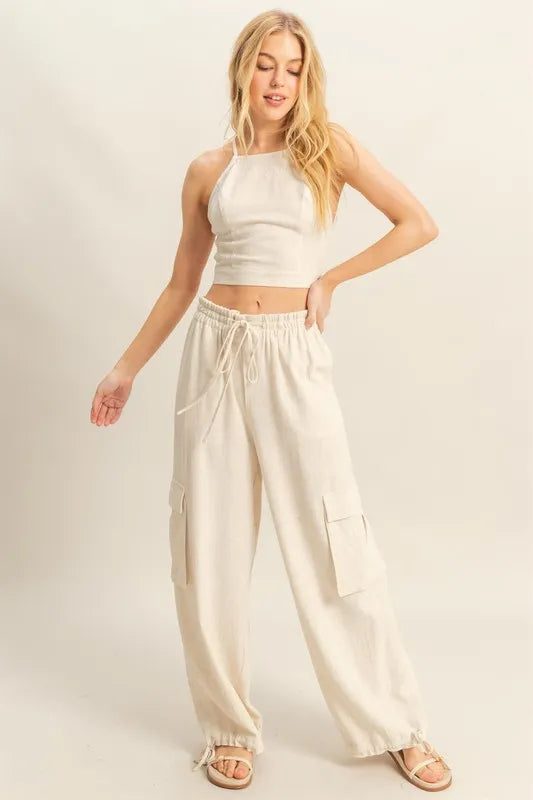 HYFVE Crop Top and Cargo Pants Set OATMEAL - Fashorio